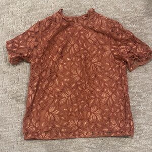 H&M Women's Short Sleeve Lace Top in Rust